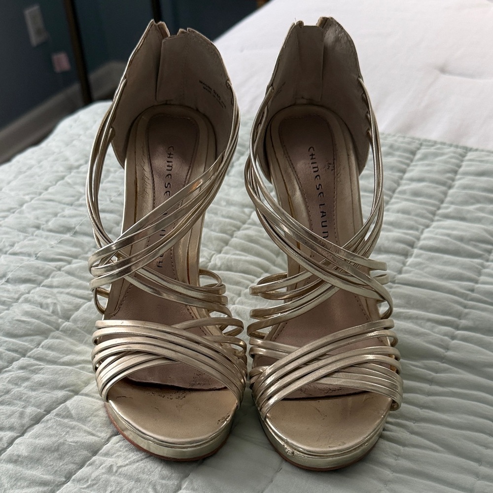 Chinese Laundry Metallic Strappy Heels